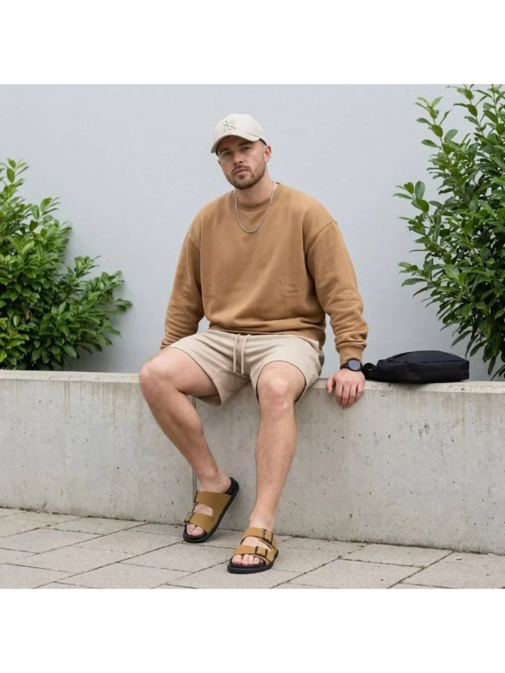 Men's Camel Alpha Leather Sandals Casual Slip On Flat Adjustable Buckles